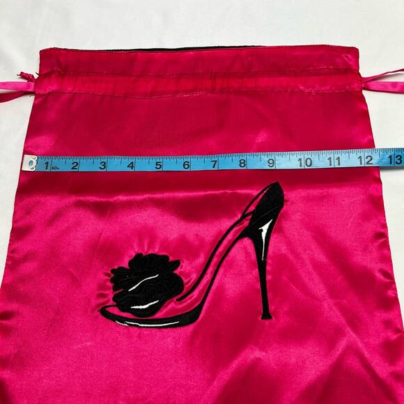 Hot Pink Storage Dust Bag 12"x14" Embroidered Stilleto Heels Drawstring Closure - Picture 5 of 6